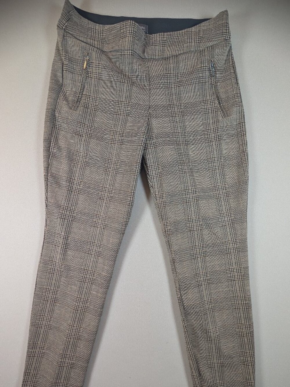 Women Massini Brown Plaid Stretch Skinny Ponte Dress Pants Pocket Accent Size M